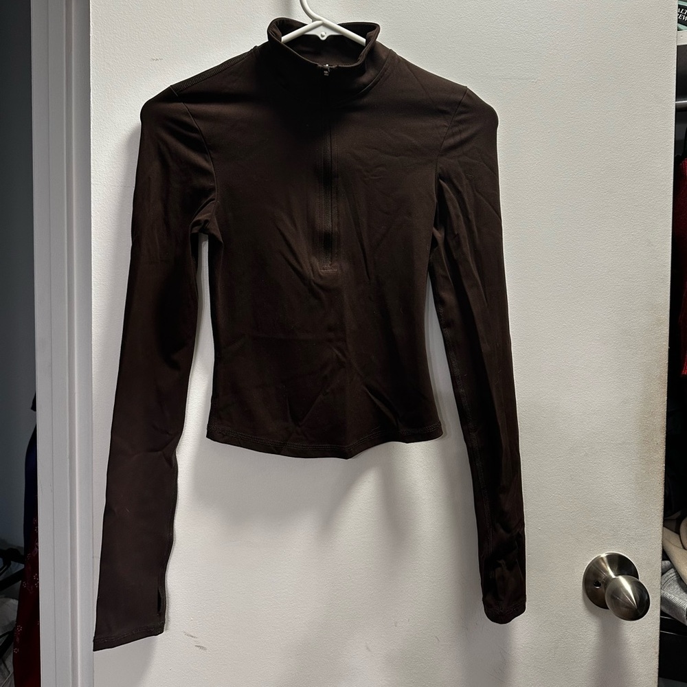 Garage Brown Long Sleeve Mock Neck XS | Fitted Active Top